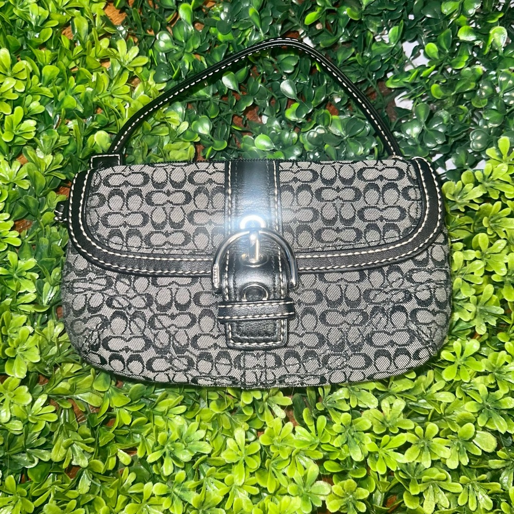 LIKE NEW Coach Black Small CC Monogram/ Leather Zip Wristlet